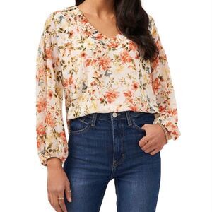 1.State Long Sleeve Day Break Watercolor V-neck Ruffle tunic, size 3X